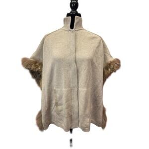 Max & Moi Cashmere Wool Cape Poncho Raccoon Fur Trim Leather M
